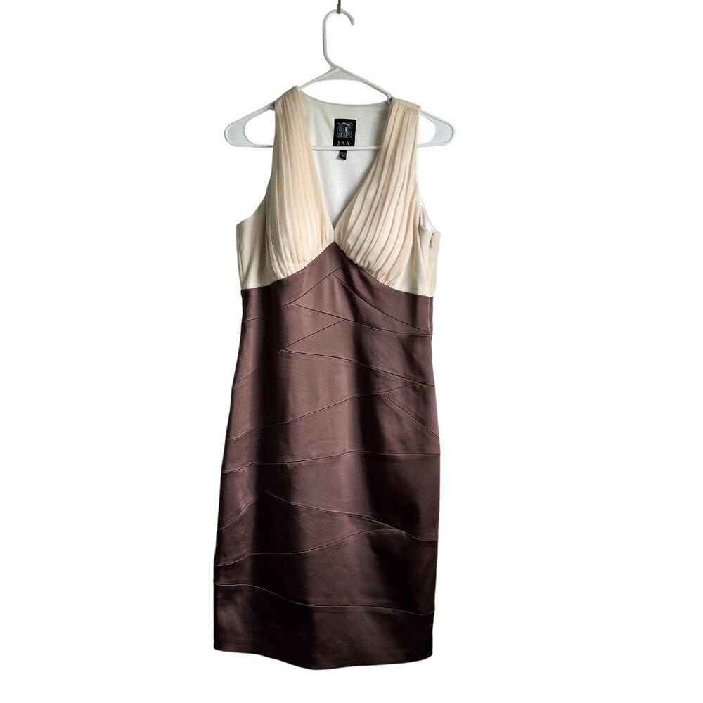 Jax Bodycon Chocolate Brown and Cream Umpire Waist Criss Cross Bust Size 10